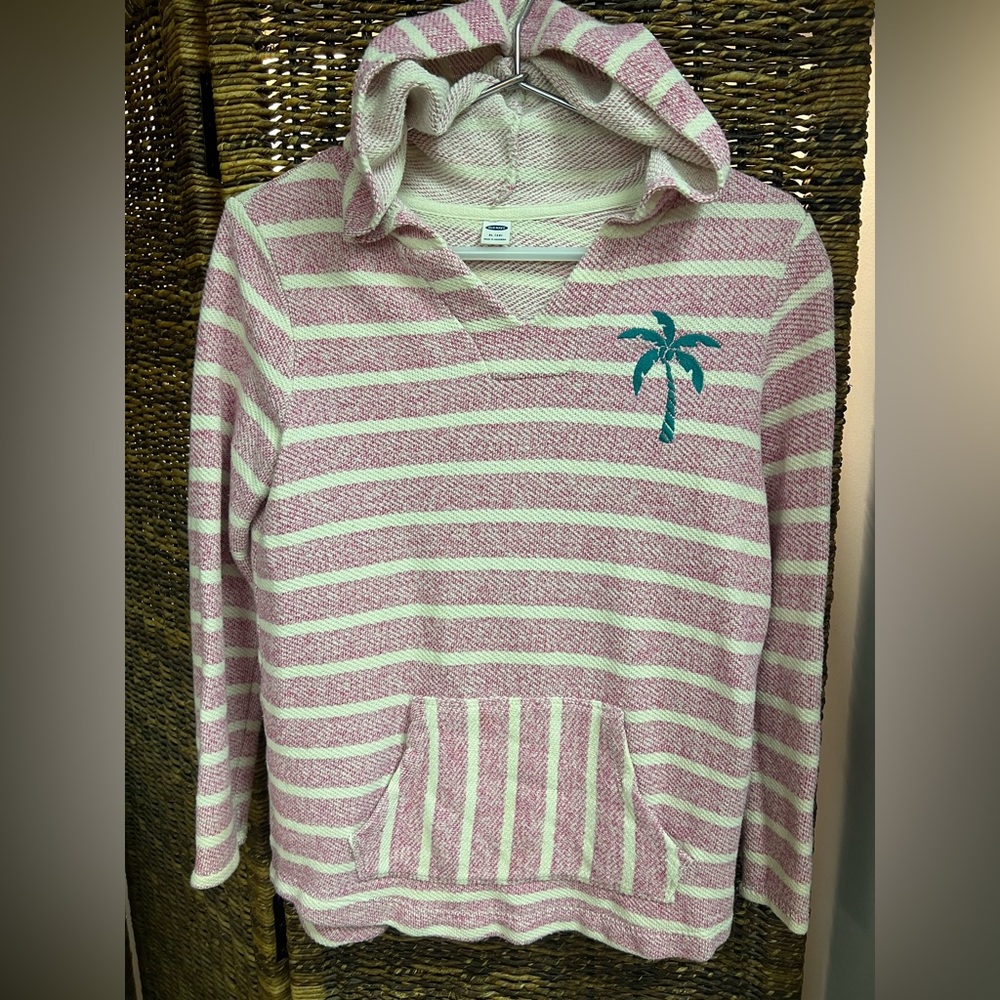 Old Navy- Youth Size: 14, Pink/White Palm Tree Embroidered pull over, Pre-Owned